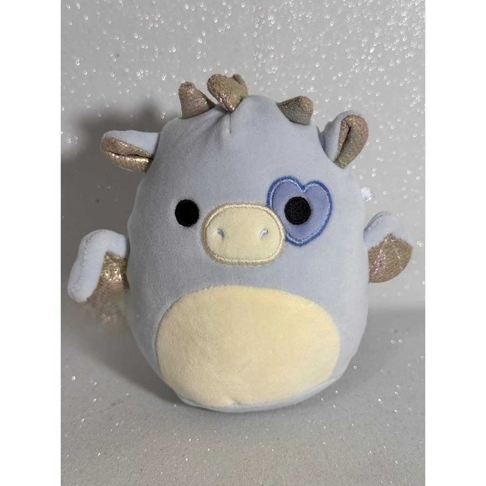 Squishmallows 5 Inch Blue Dragon Heart Eye Patch Gold Wings Plush Toy